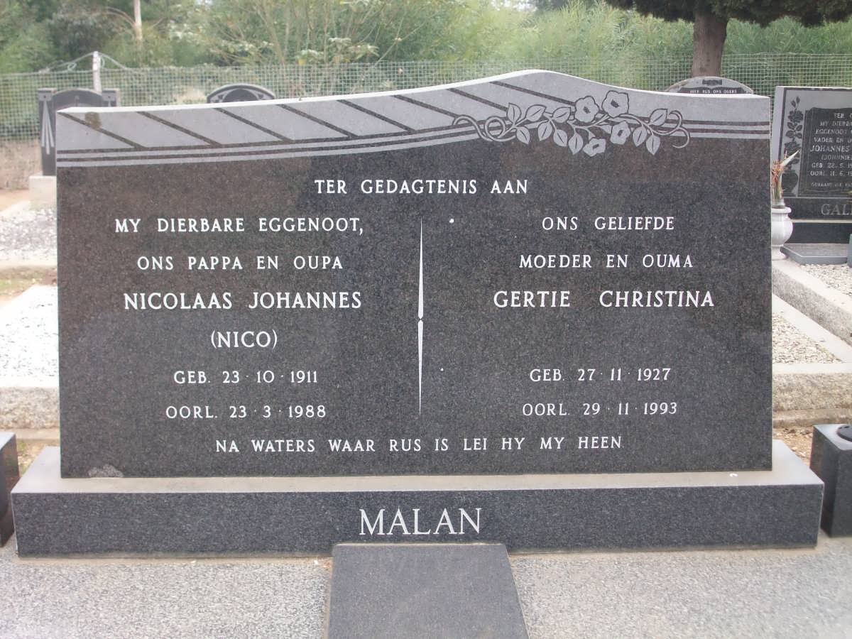 MALAN Nicolaas Johannes 1911-1988 &amp; Gertie Christina 1927-1993