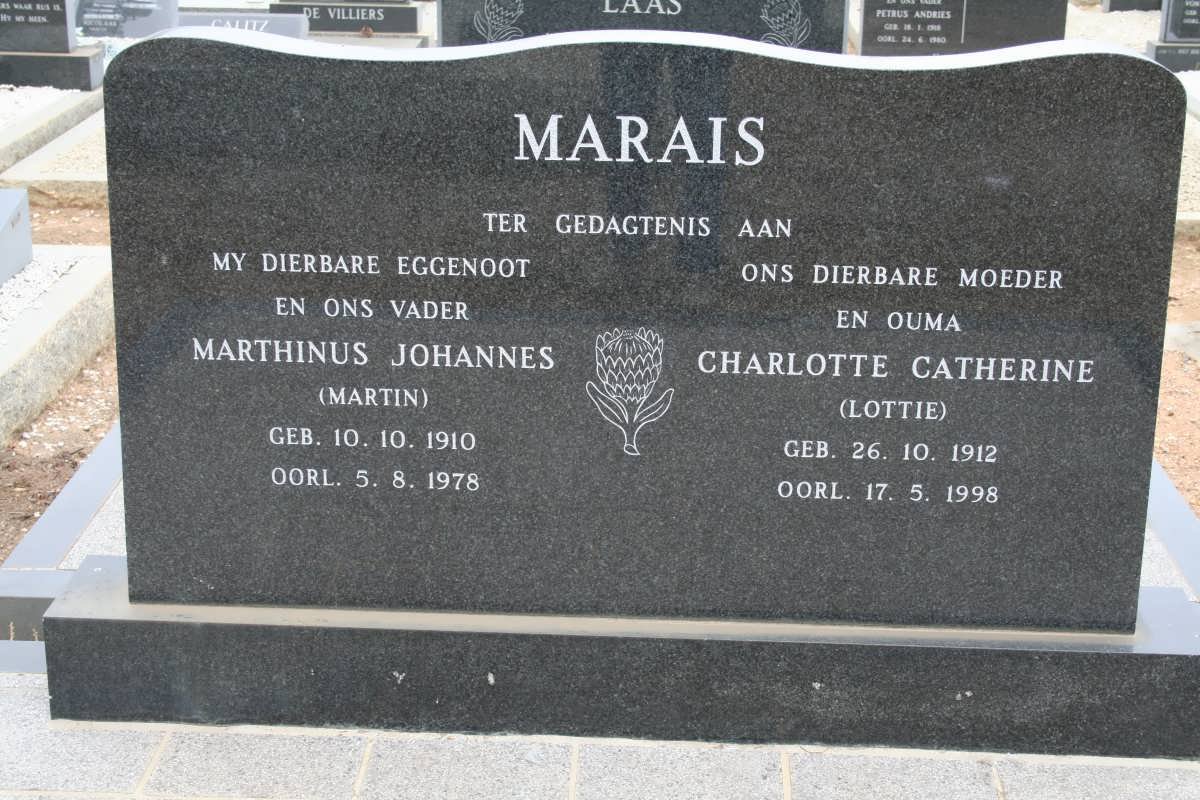 MARAIS Marthinus Johannes 1910-1978 &amp; Charlotte Catherine 1912-1998