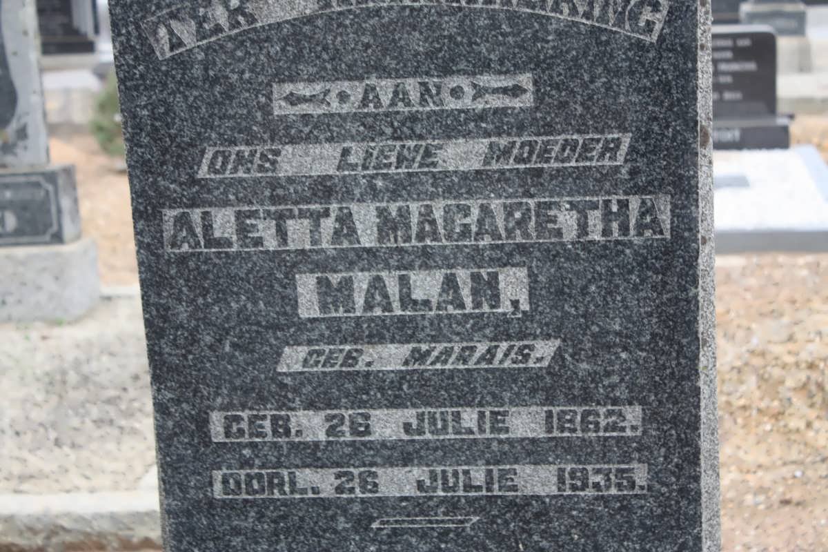 MALAN Aletta Magaretha nee MARAIS 1862-1935