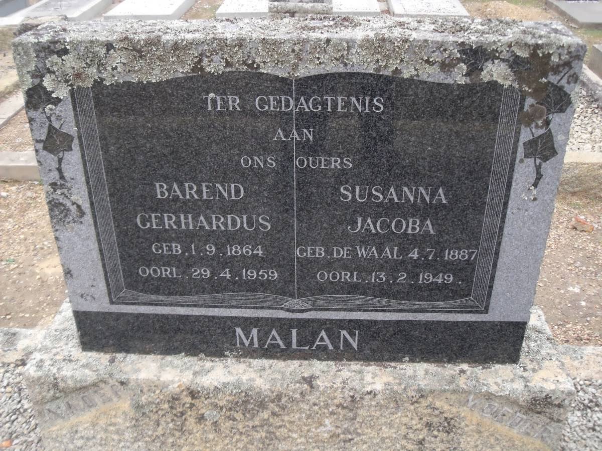 MALAN Barend Gerhardus 1864-1959 &amp; Susanna Jacoba DE WAAL 1887-1949