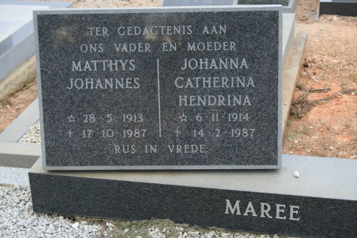 MAREE Matthys Johannes 1913-1987 &amp; Johanna Catherina Hendrina 1914-1987