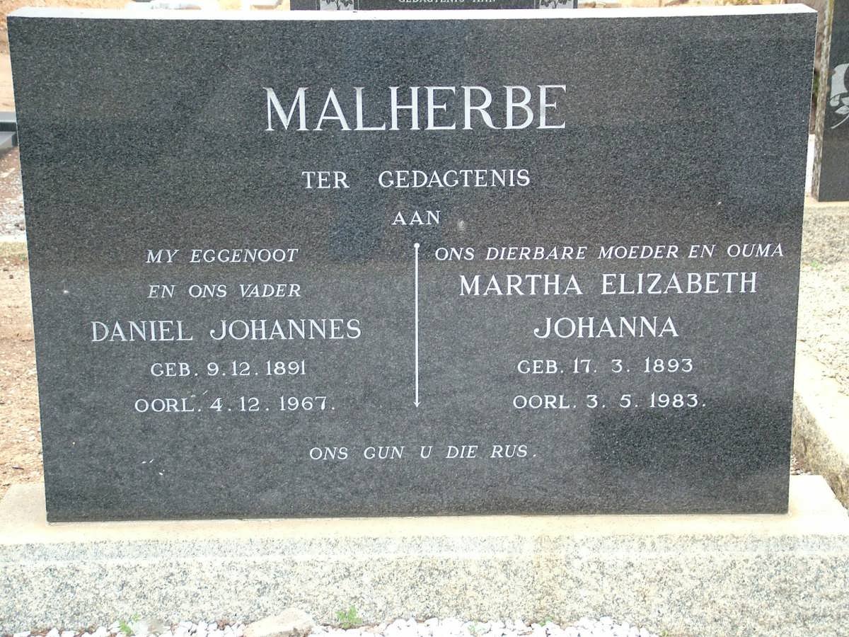 MALHERBE Daniel Johannes 1891-1967 &amp; Martha Elizabeth Johanna 1893-1983