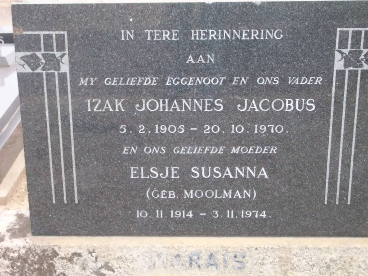 MARAIS Izak Johannes Jacobus 1905-1970 &amp; Elsje Susanna MOOLMAN 1914-1974