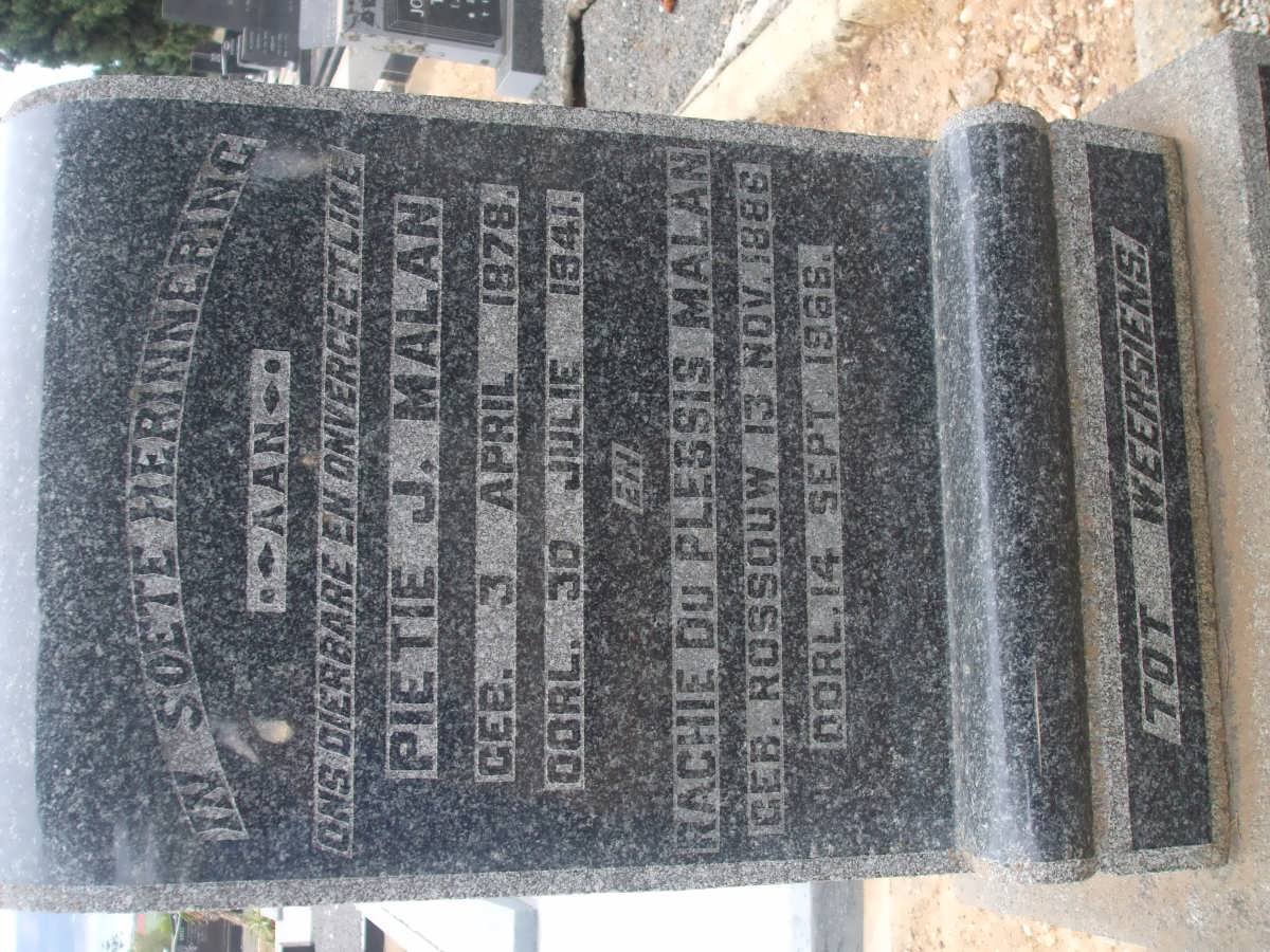 MALAN Pietie J. 1878-1941 &amp; Rachie du Plessis ROSSOUW 1886-1966