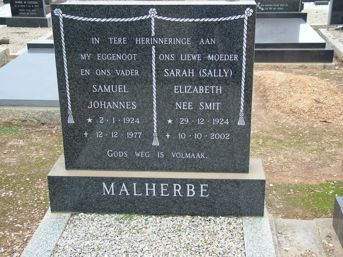 MALHERBE Samuel Johannes 1924-1977 &amp; Sarah Elizabeth SMIT 1924-2002