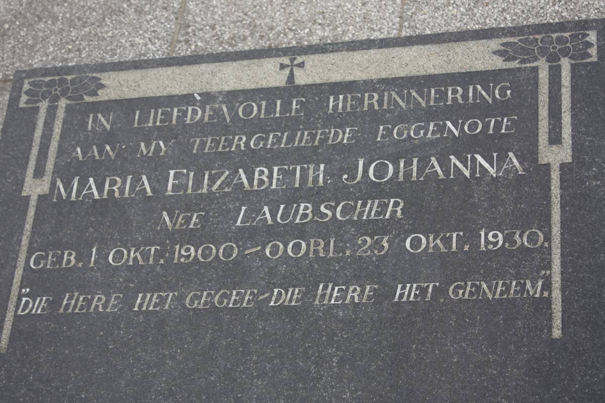 MALAN Maria Elizabeth Johanna nee LAUBSCHER 1900-1930