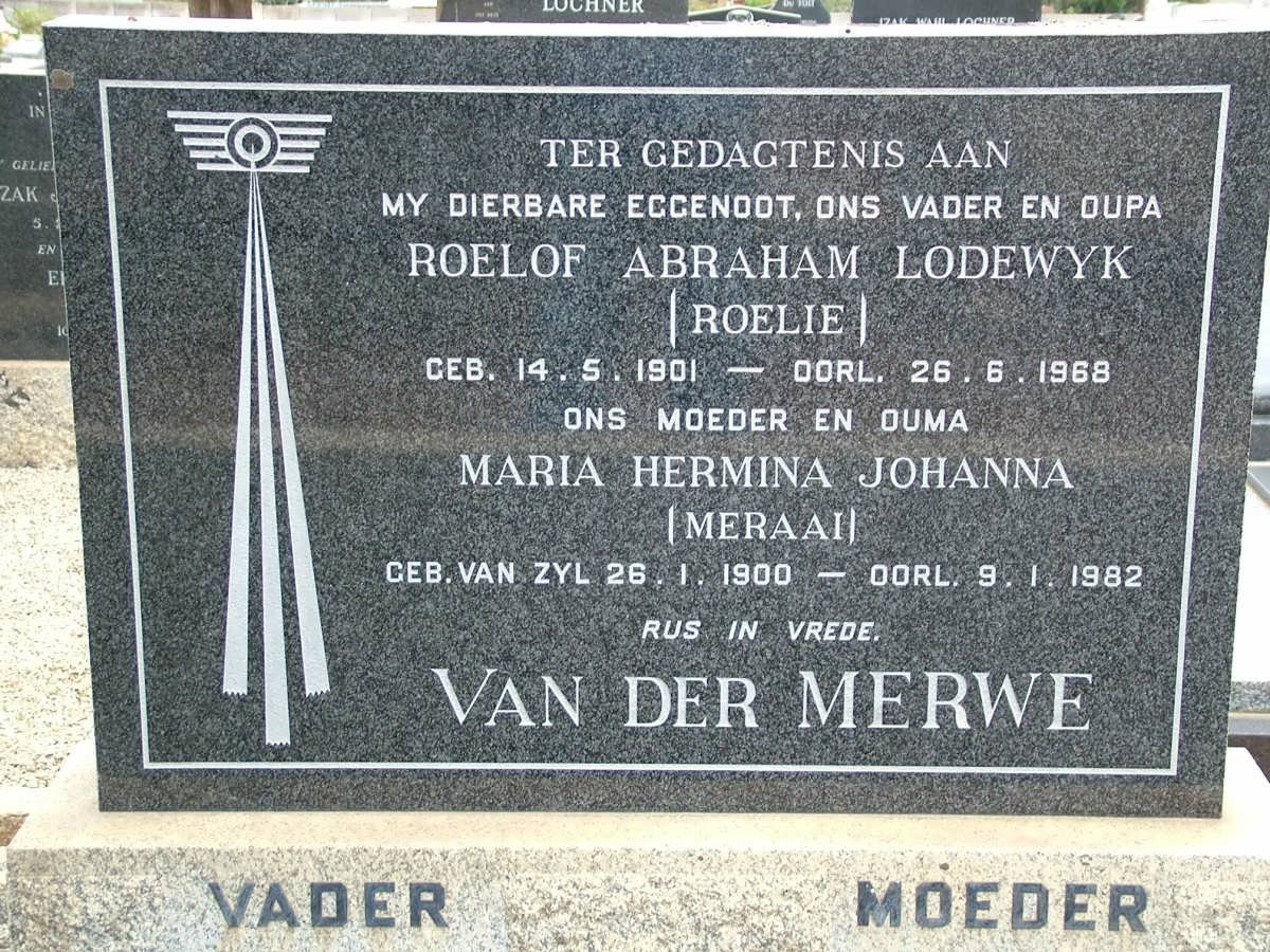 MERWE Roelof Abraham Lodewyk, van der 1901-1968 &amp; Maria Hermina Johanna 1900-1982