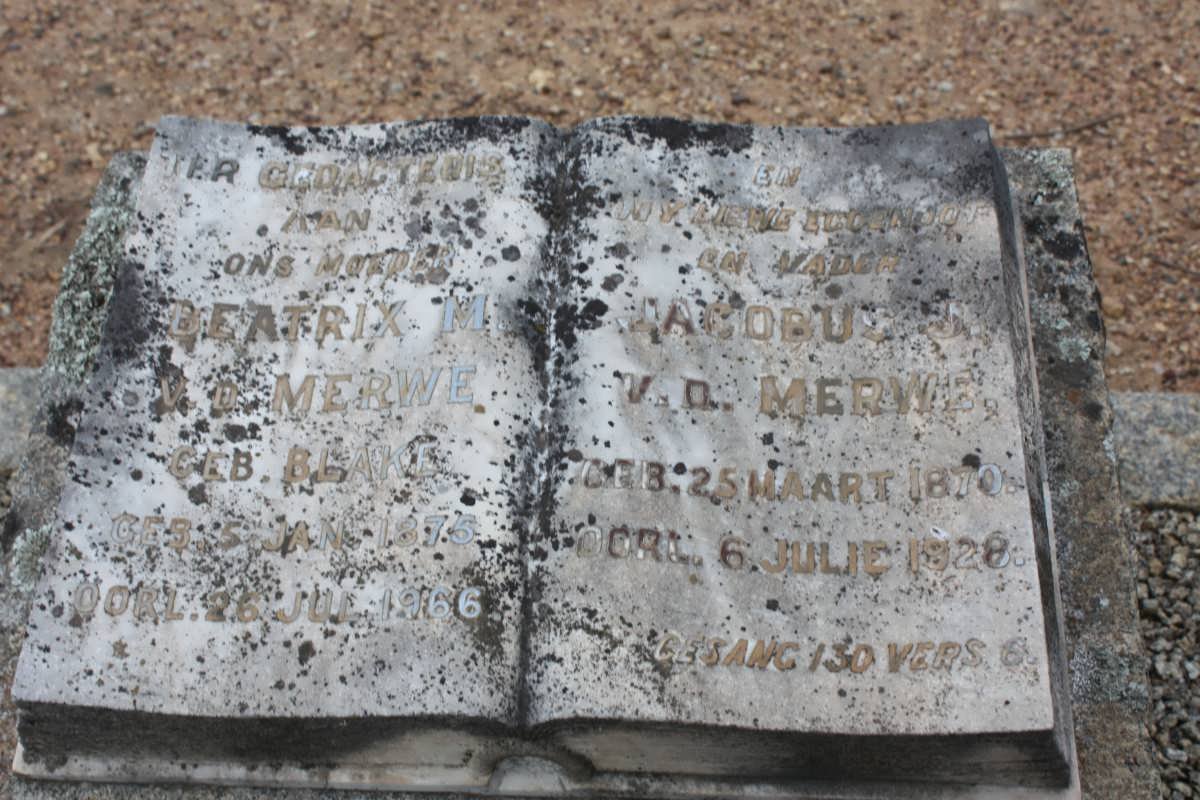 MERWE Jacobus J., v. d. 1870-1928 &amp; Beatrix M. BLAKE 1875-1966