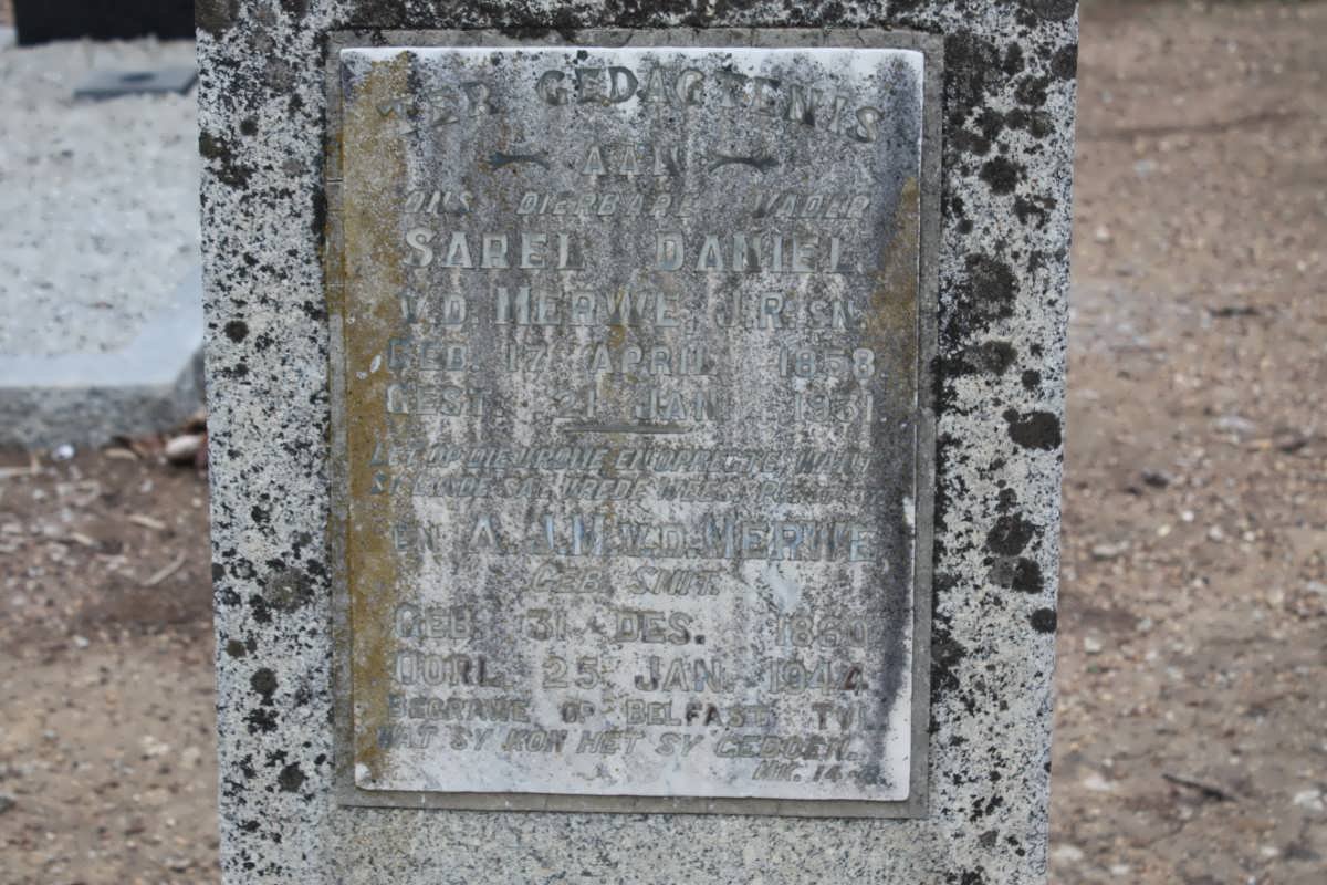 MERWE Sarel Daniel, v.d. 1858-1931 &amp; A.J.M. SMIT 1860-1944