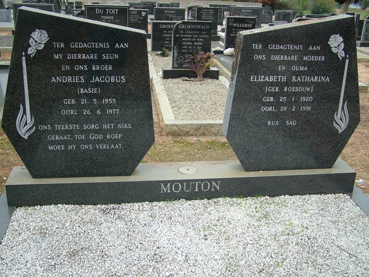 MOUTON Elizabeth Katharina nee ROSSOUW 1920-1991 :: MOUTON Andries Jacobus 1955-1977