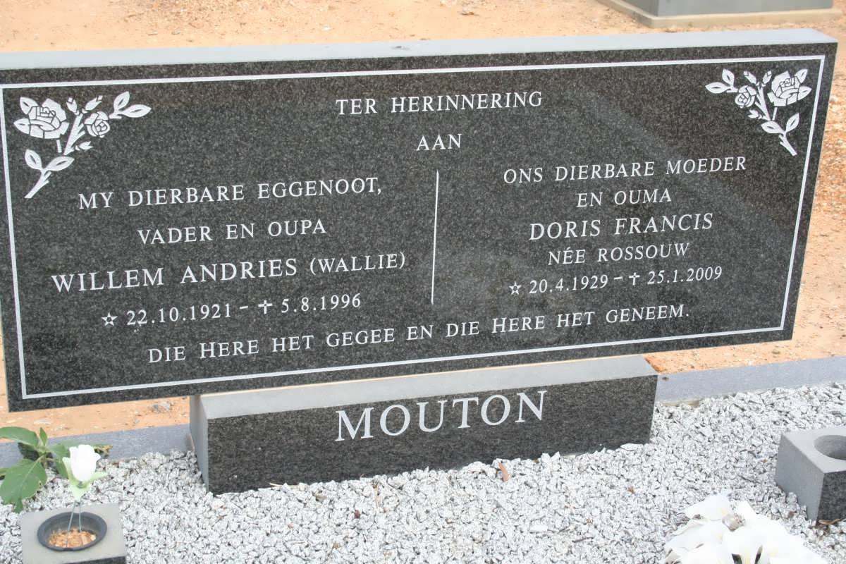 MOUTON Willem Andries 1921-1996 &amp; Doris Francis ROSSOUW 1929-2009