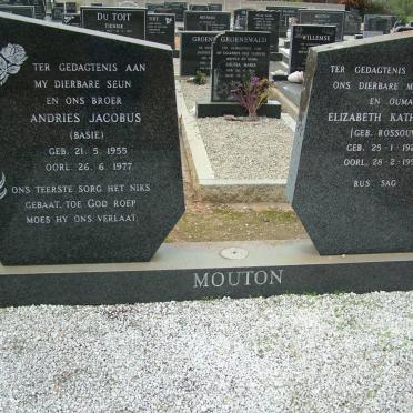 MOUTON Elizabeth Katharina nee ROSSOUW 1920-1991 :: MOUTON Andries Jacobus 1955-1977