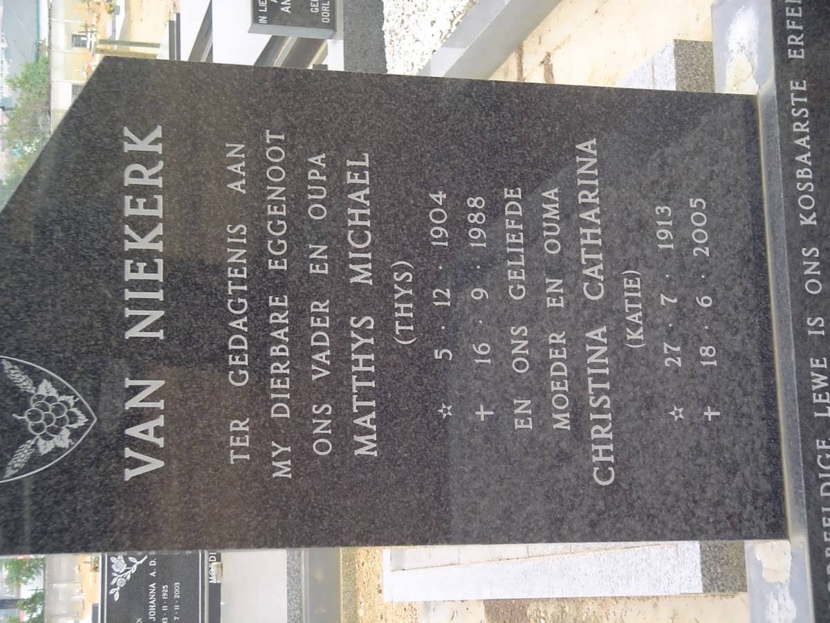 NIEKERK Matthys Michael, van 1904-1988 &amp; Christina Catharina 1913-2005