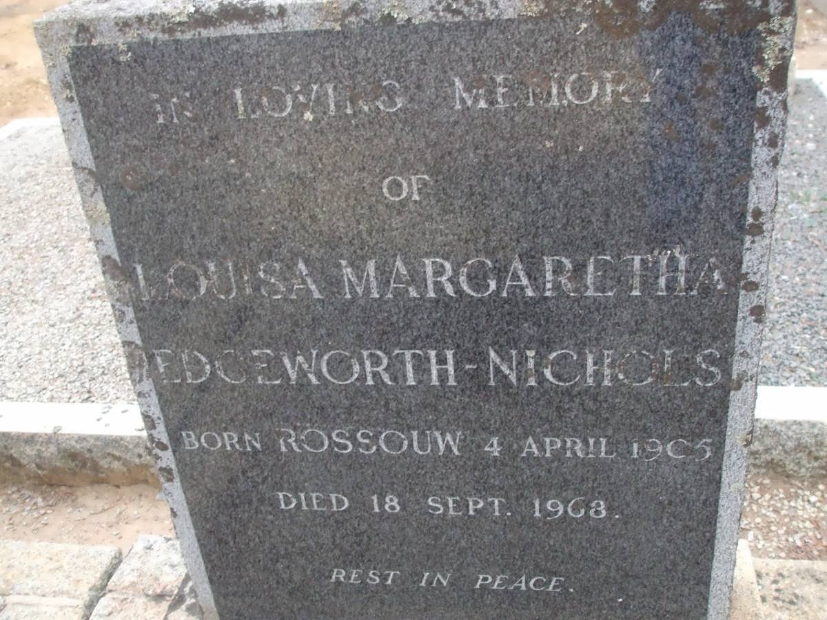 NICHOLS Louisa Margaretha, Edgeworth nee ROSSOUW 1905-1968