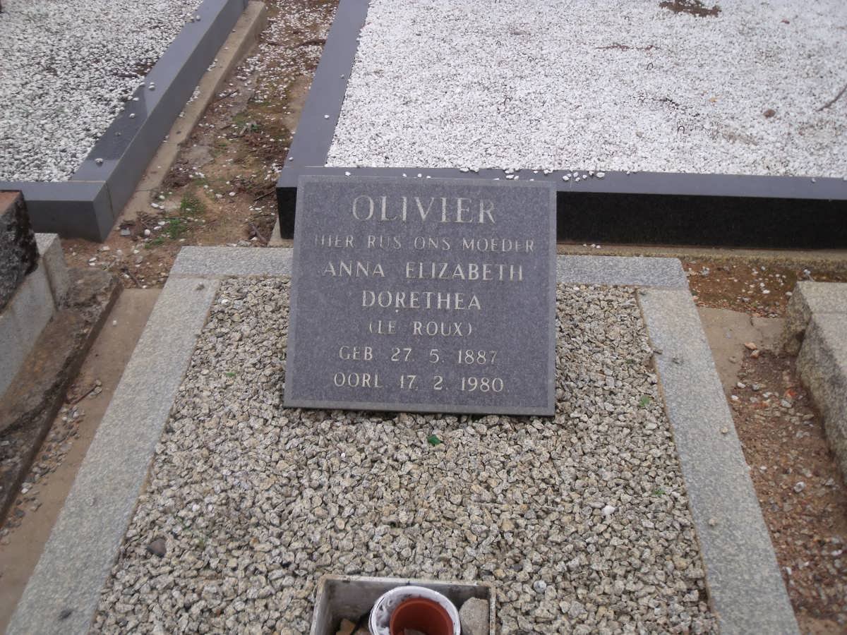 OLIVIER Anna Elizabeth Dorothea nee LE ROUX 1887-1980