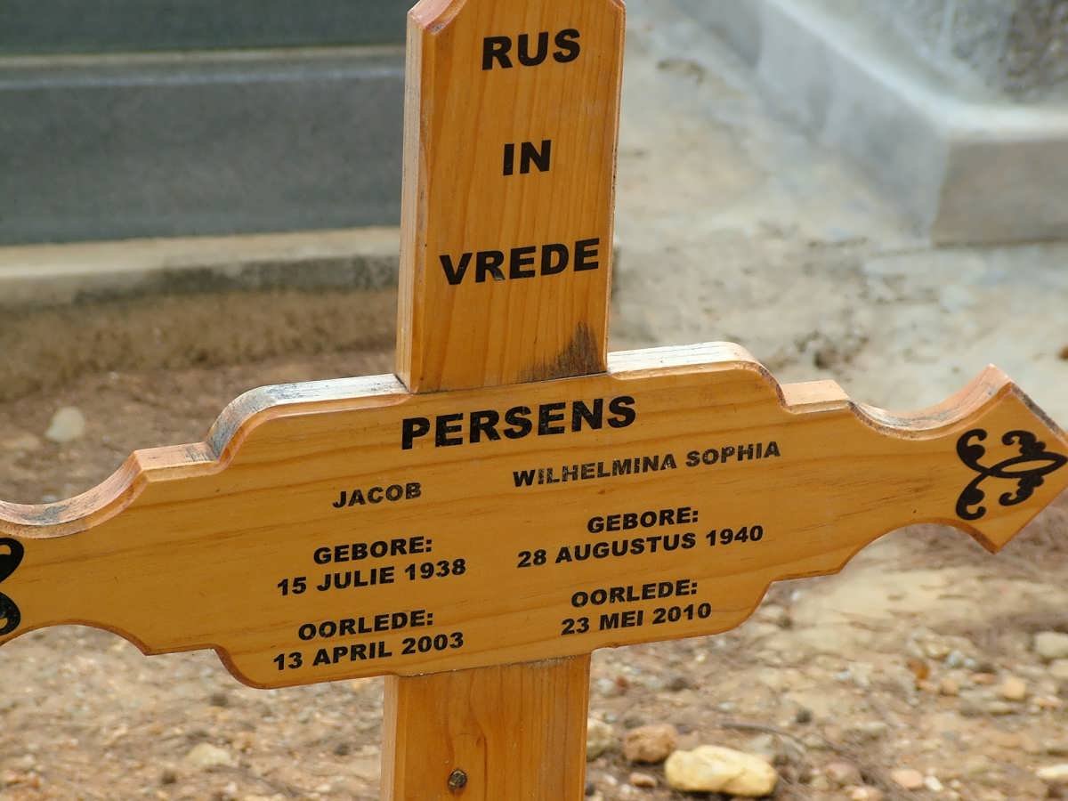 PERSENS Jacob 1938-2003 &amp; Wilhelmina Sophia 1940-2010