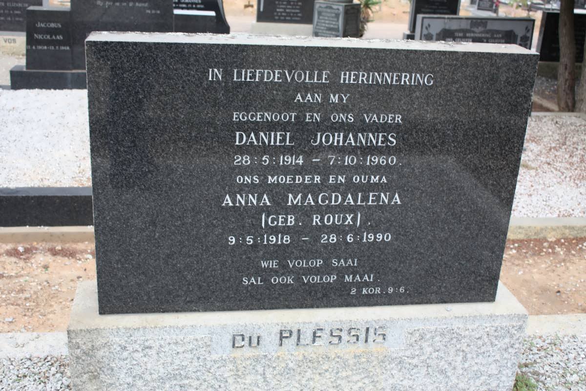 PLESSIS Daniel Johannes, du 1914-1960 &amp; Anna Magdalena ROUX 1918-1990
