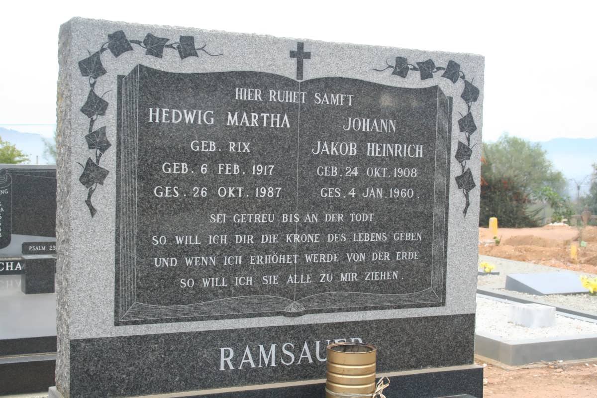 RAMSAUER Johann Jakob Heinrich 1908-1960 &amp; Hedwig Martha RIX 1917-1987