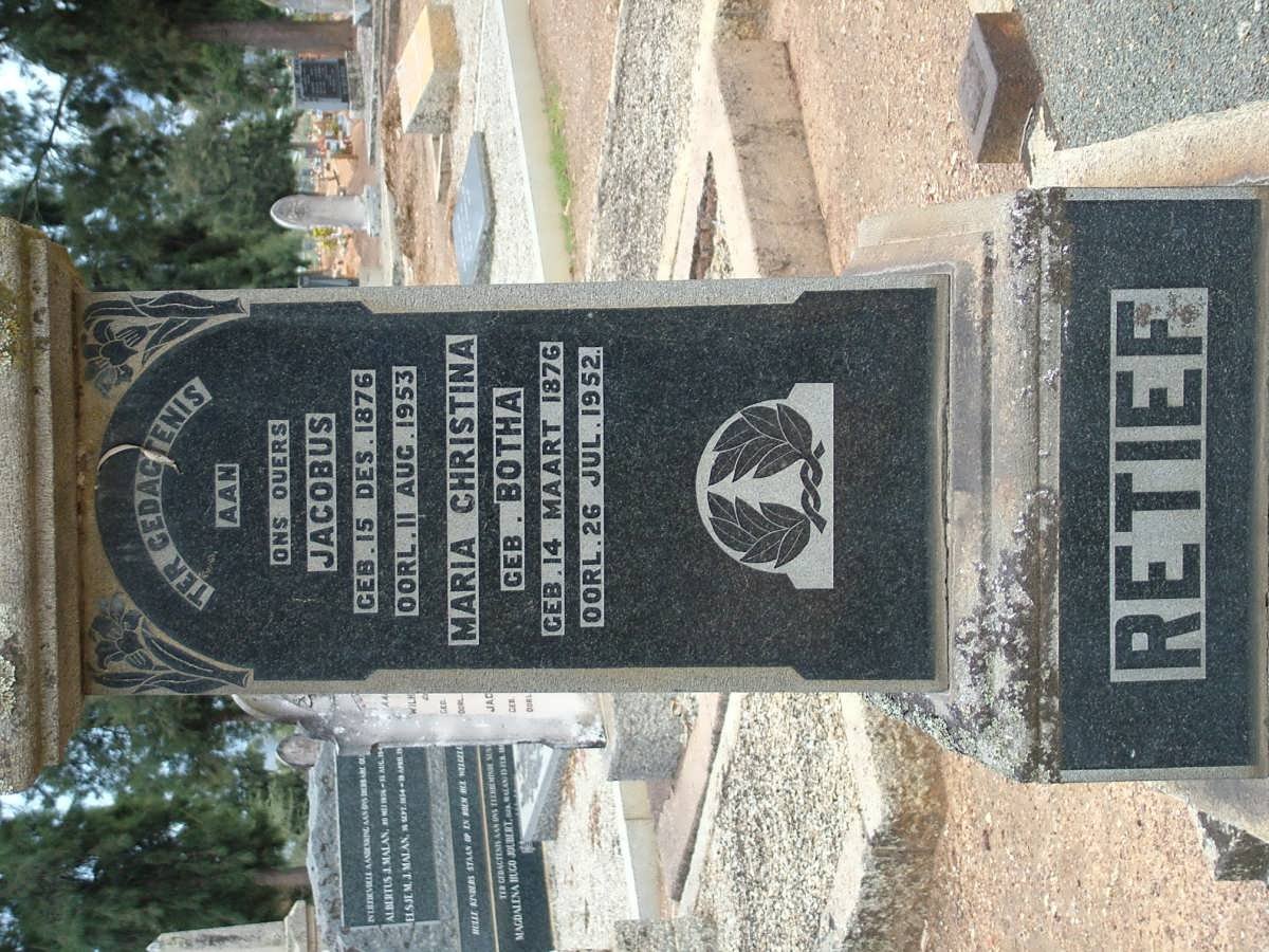 RETIEF Jacobus 1876-1953 &amp; Maria Christina BOTHA 1876-1952
