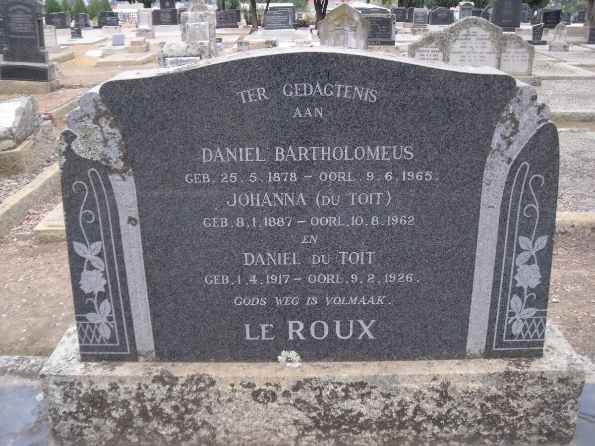 ROUX Daniel Bartholomeus, le 1878-1965 &amp; Johanna DU TOIT :: DU TOIT Daniel 1917-1926