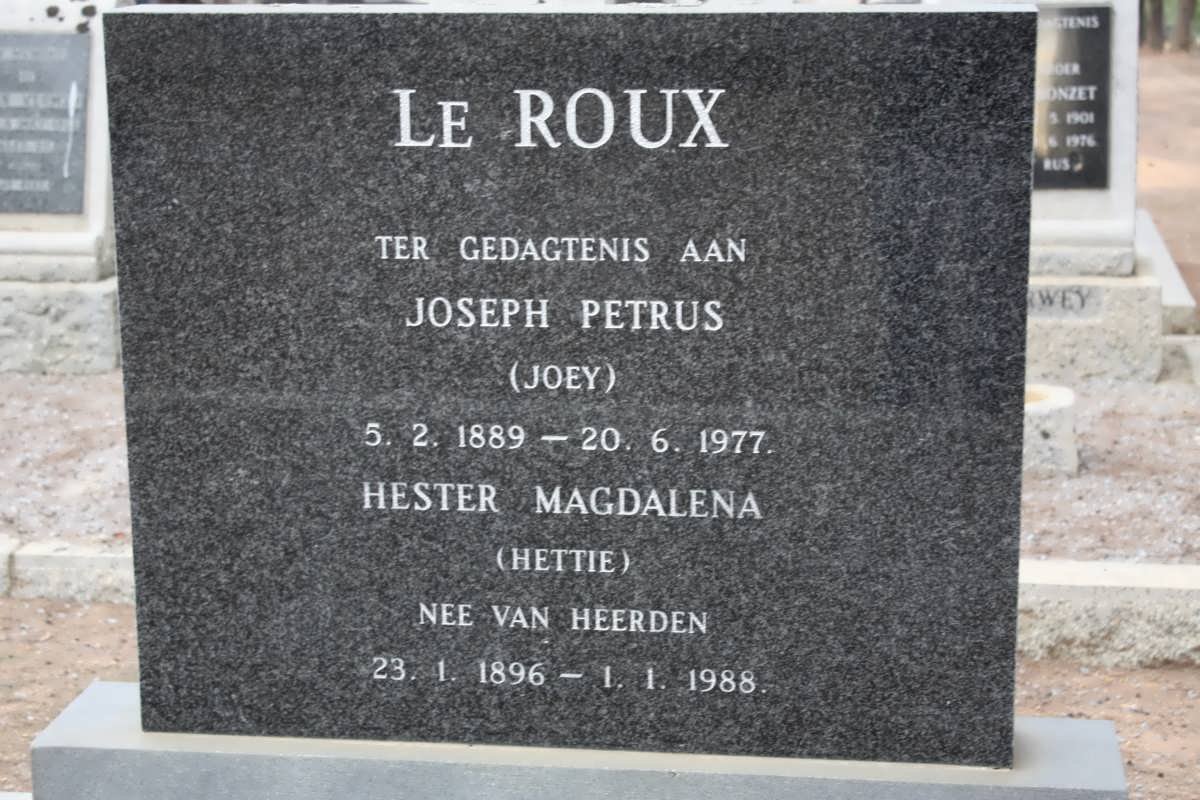 ROUX Joseph Petrus, le 1889-1977 &amp; Hester Magdalena VAN HEERDEN 1896-1988