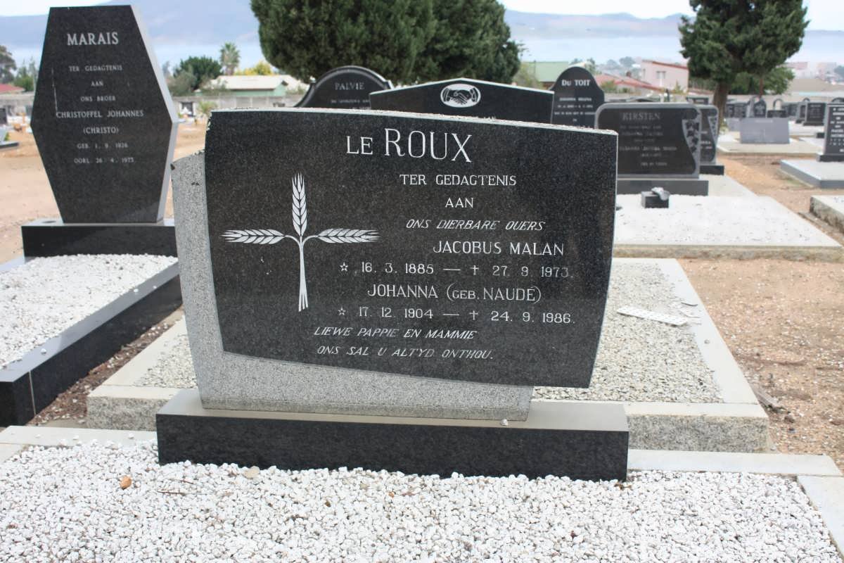 ROUX Jacobus Malan, le 1885-1973 &amp; Johanna NAUDE 1904-1986