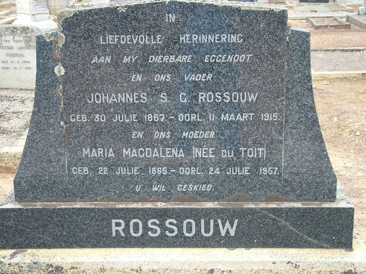 ROSSOUW Johannes S.G. 1867-1915 &amp; Maria Magdalena DU TOIT 1865-1957