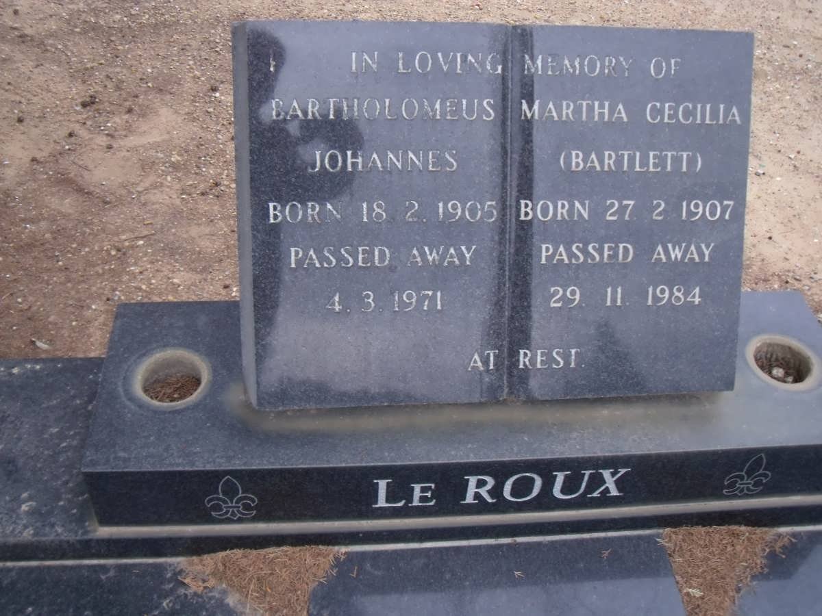 ROUX Johannes, le 1905-1971 &amp; Martha Cecilia BARTLETT 1907-1984