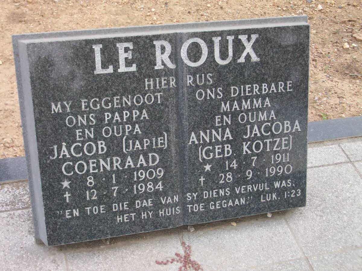 ROUX Jacob Coenraad, le 1909-1984 &amp; Anna Jacoba KOTZE 1911-1990