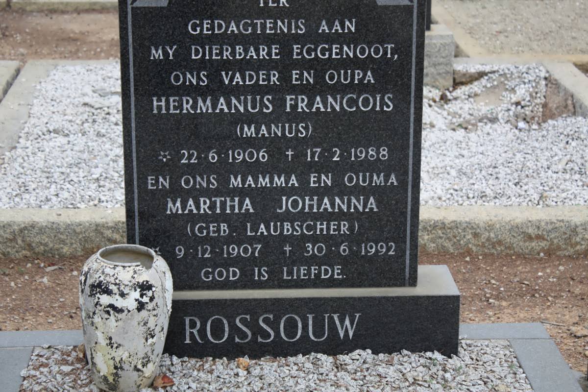ROSSOUW Hermanus Francois 1906-1988 &amp; Martha Johanna LAUBSCHER 1907-1992