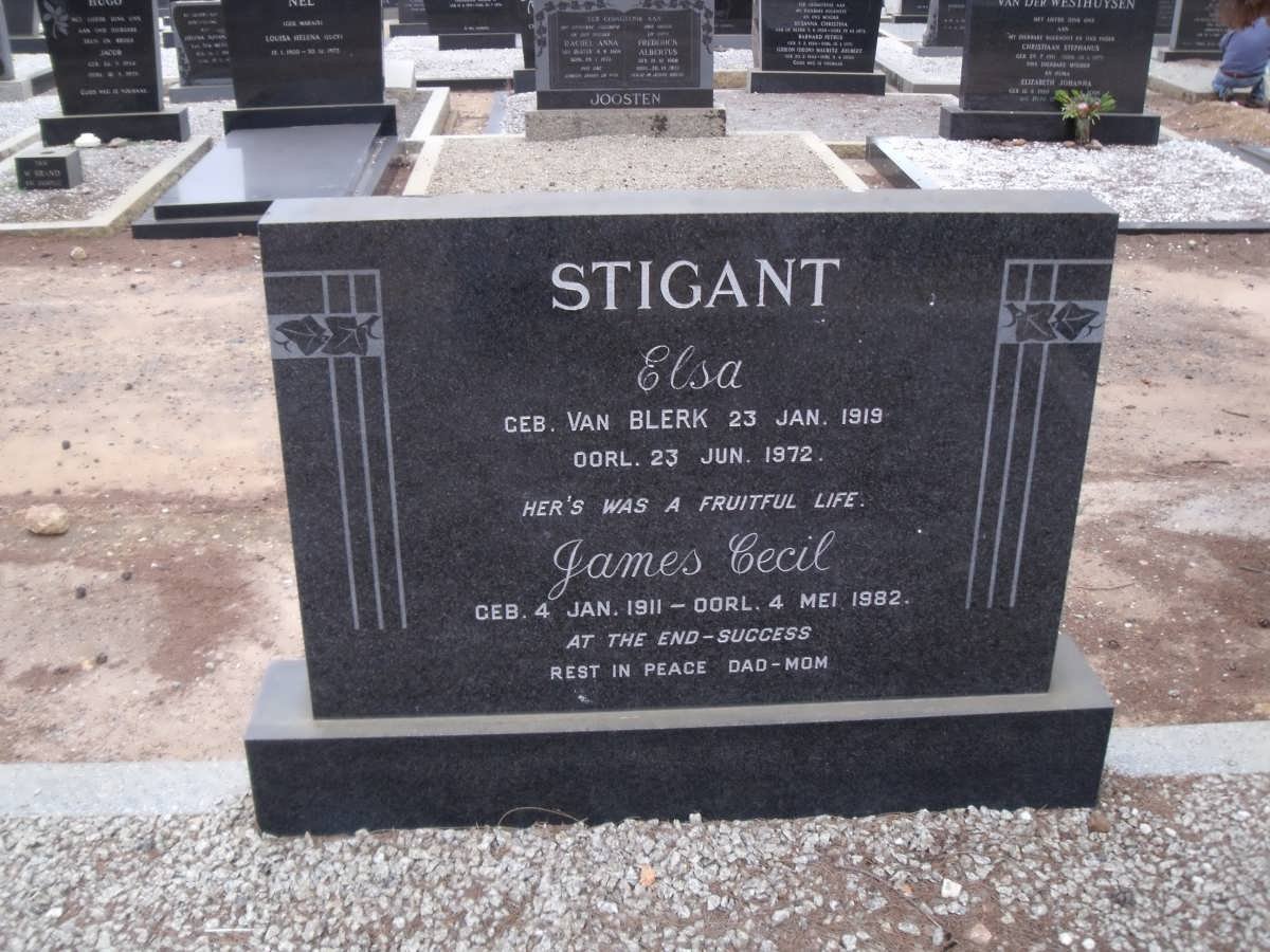 STIGANT James Cecil 1911-1982 &amp; Elsa VAN BLERK 1919-1972