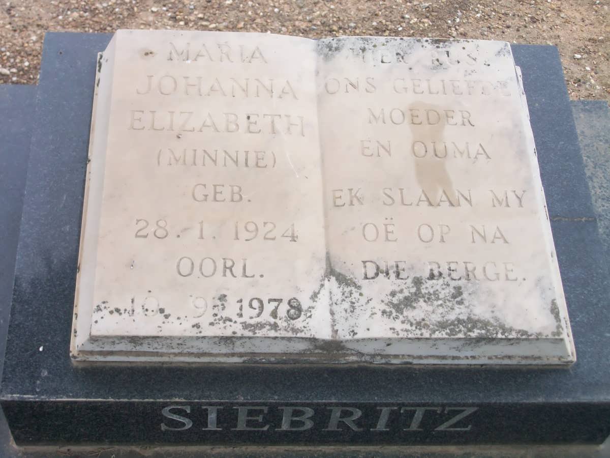SIEBRITZ Maria Johanna Elizabeth nee MINNIE 1924-1978
