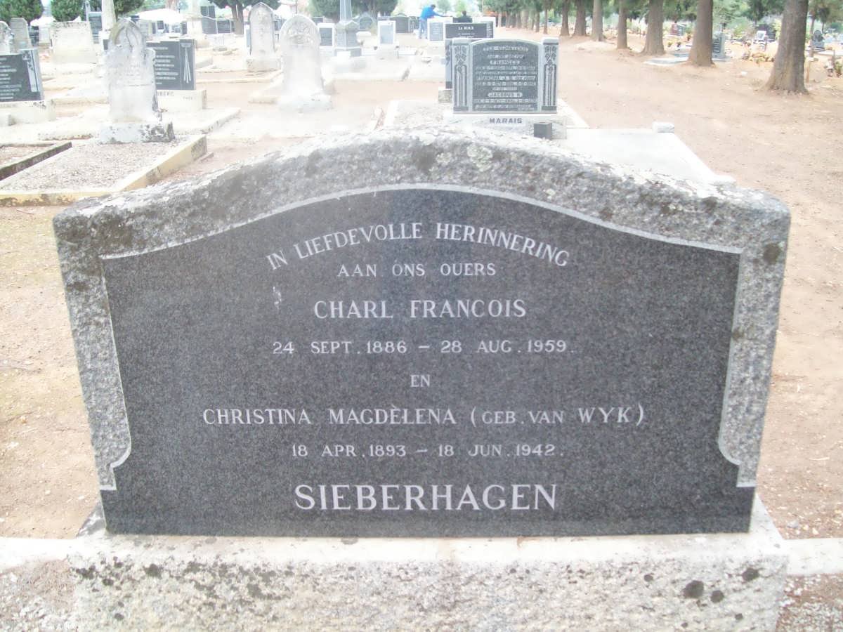 SIEBERHAGEN Charl Francois 1886-1959 &amp; Christina Magdalena van WYK 1893-1942