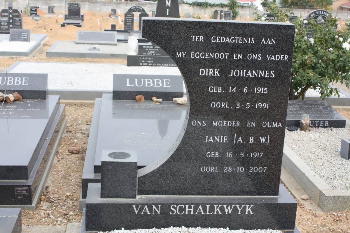 SCHALKWYK Dirk Johannes, van 1915-1991 &amp; A.B.W. 1917-2007