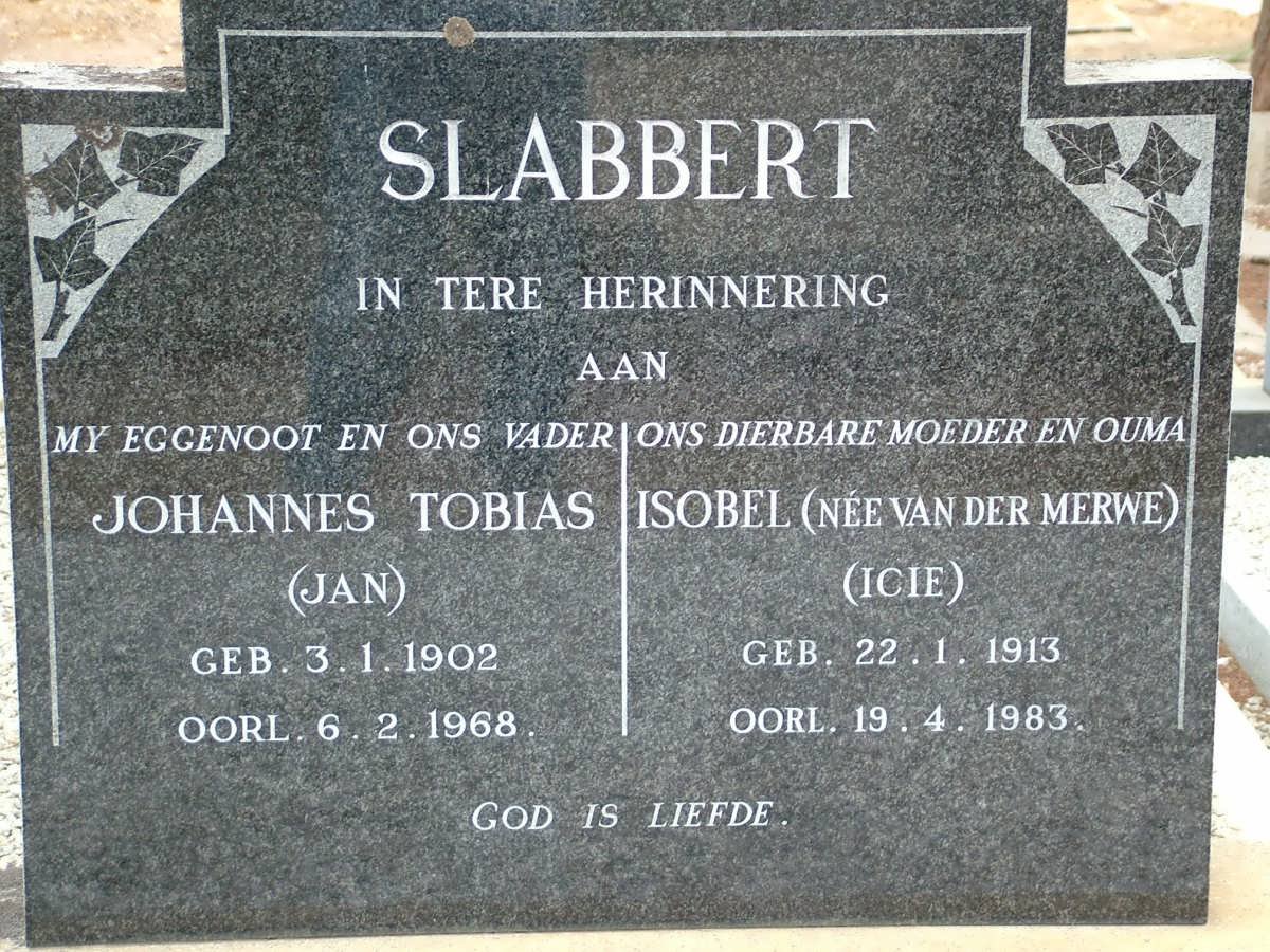 SLABBERT Johannes Tobias 1902-1968 &amp; Isobel VAN DER MERWE 1913-1983