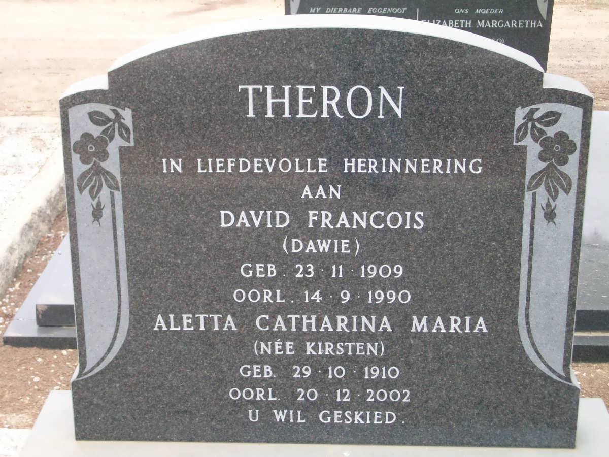 THERON David Francois 1909-1990 &amp; Aletta Catharina Maria KIRSTEN 1910-2002