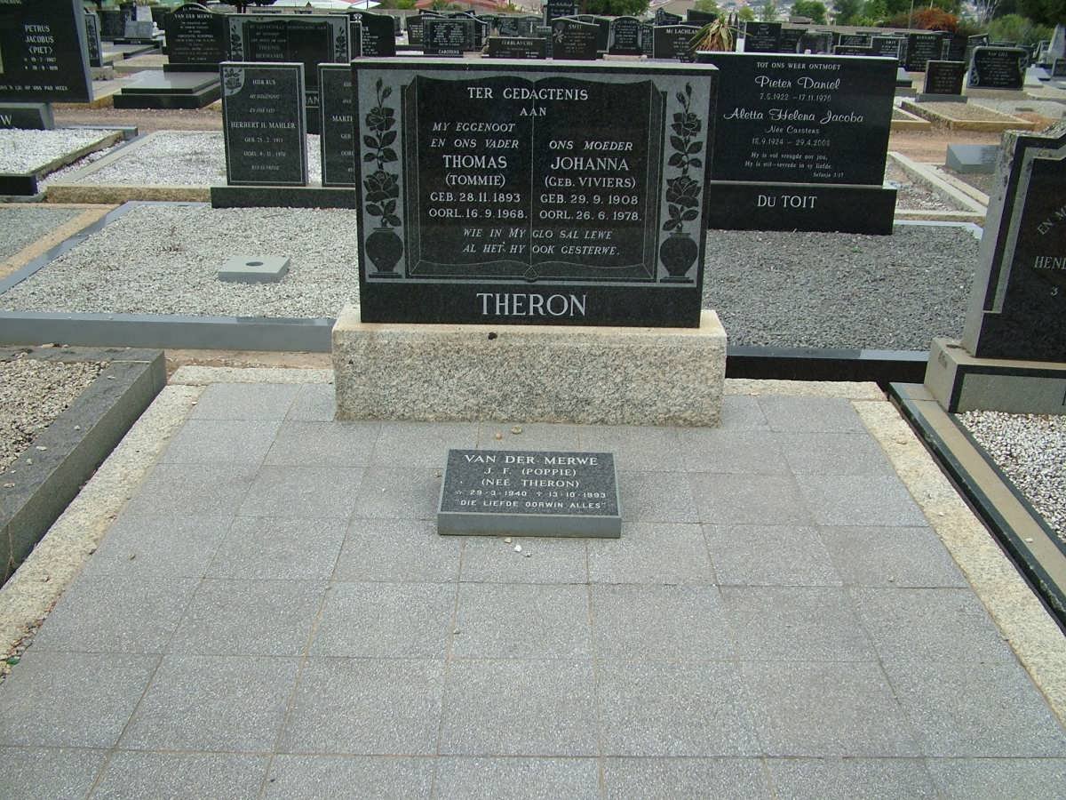 THERON Thomas 1893-1968 &amp; Johanna VIVIERS 1908-1978 :: MERWE J.F., van der nee THERON 1940-1993