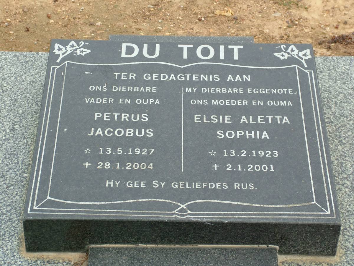 TOIT Petrus Jacobus, du 1927-2004 &amp; Elsie Aletta Sophia 1923-2001