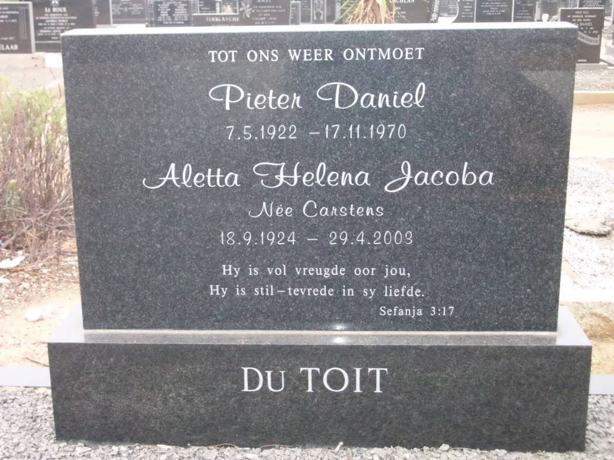 TOIT Pieter Daniel, du 1922-1970 &amp; Aletta Helena Jacoba CARSTENS 1924-2003