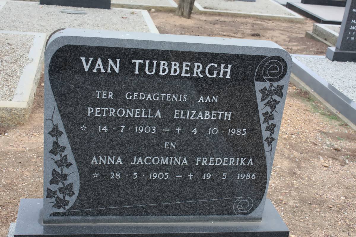 TUBBERGH Petronella Elizabeth, van 1903-1985 :: VAN TUBBERGH Anna Jacomina Frederika 1905-1986