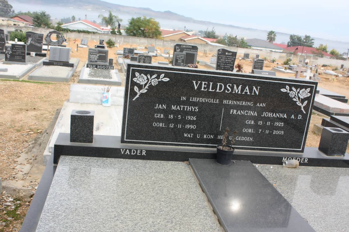 VELDSMAN Jan Matthys 1926-1990 &amp; Francina Johanna A.D. 1925-2003