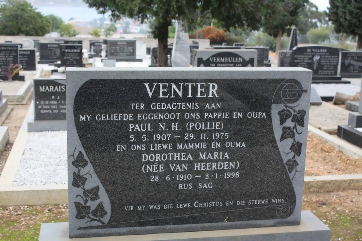 VENTER Paul N.H. 1907-1975 &amp; Dorothea Maria VAN HEERDEN 1910-1998