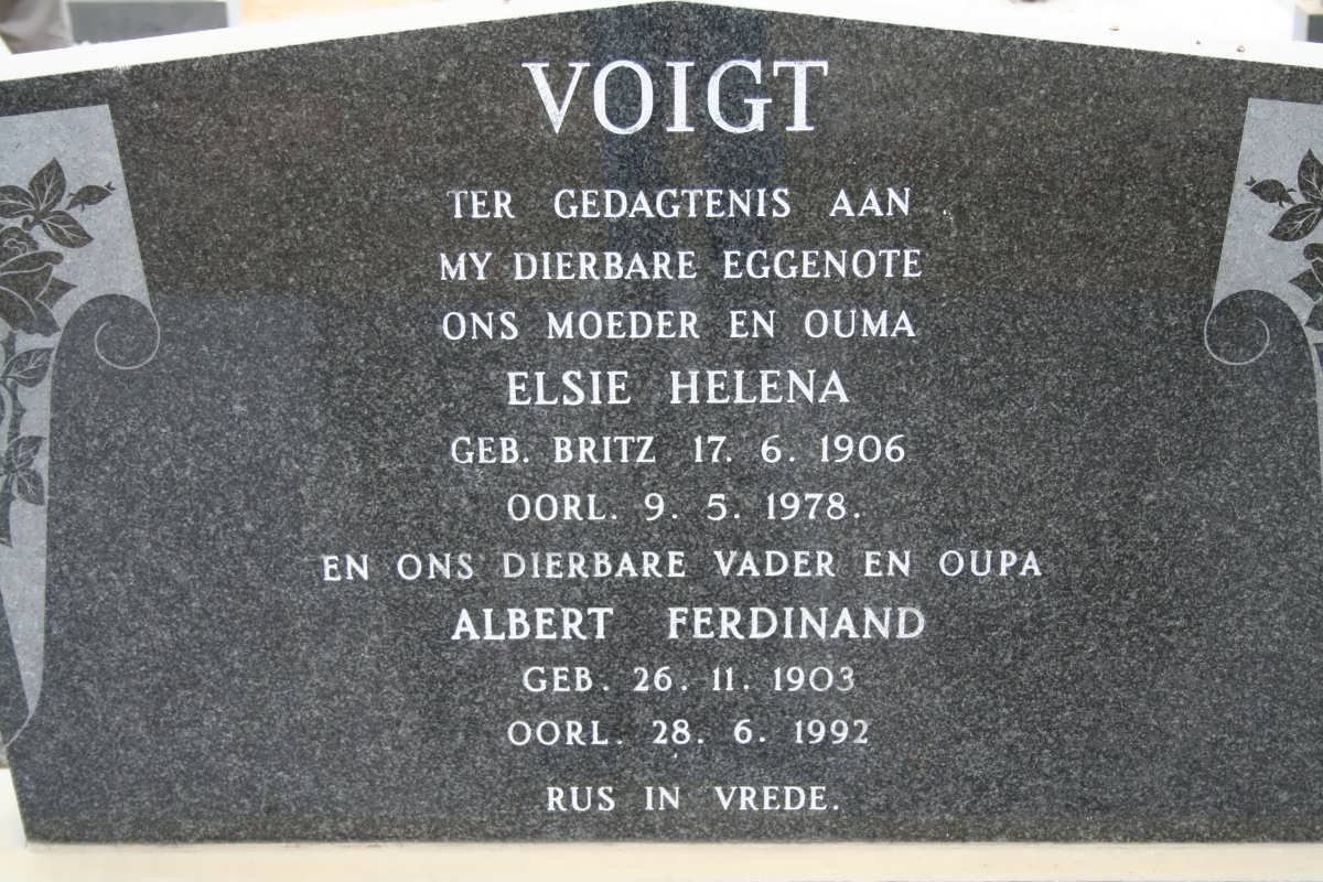 VOIGT Albert Ferdinand 1903-1992 &amp; Elsie Helena BRITZ 1906-1978