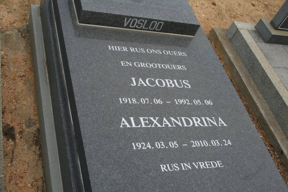 VOSLOO Jacobus 1918-1992 &amp; Alexandrina 1924-2010