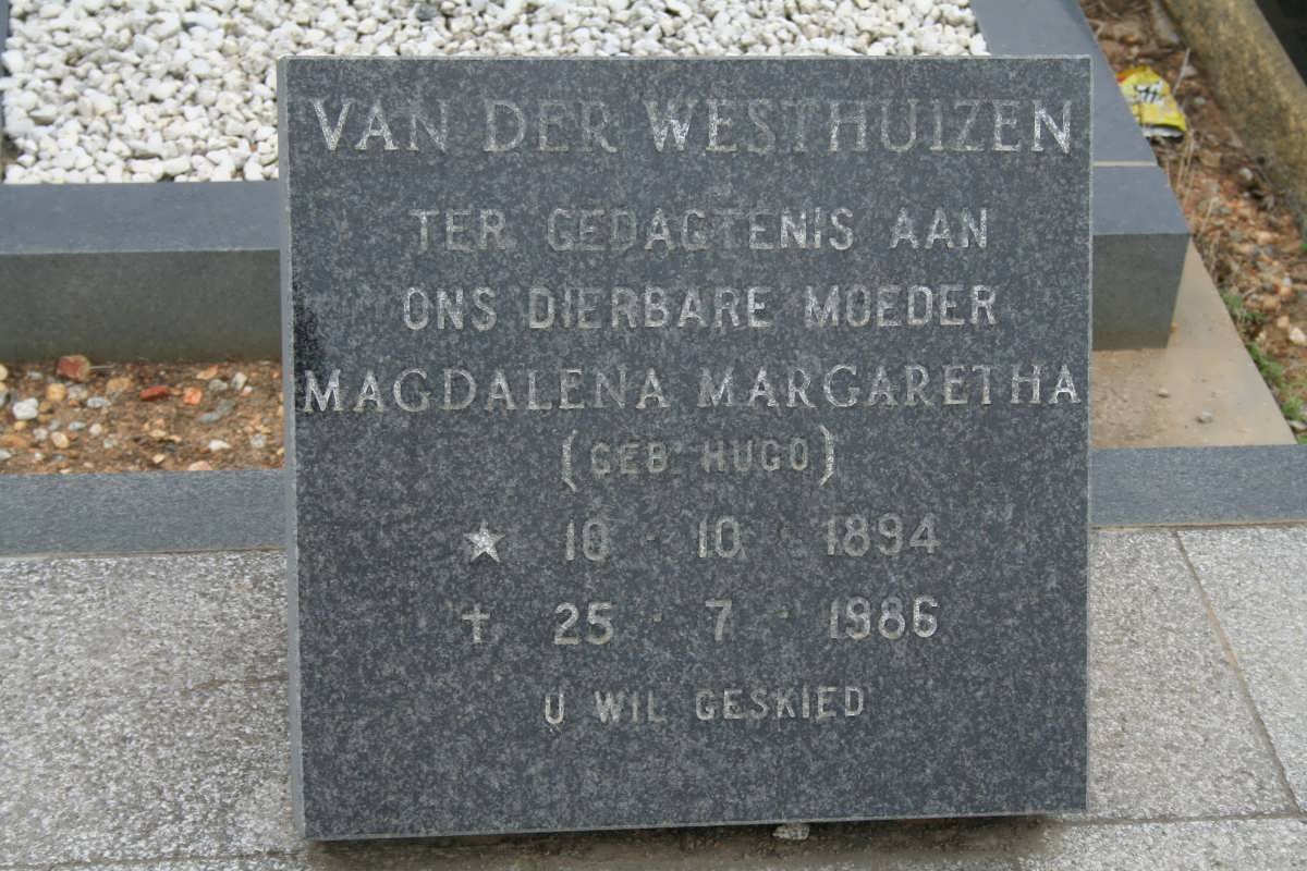 WESTHUIZEN Magdalena Margaretha, van der nee HUGO 1894-1986