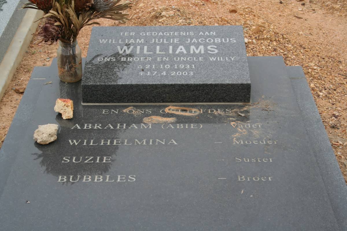 WILLIAMS William Julie Jacobus 1931-2003 :: WILLIAMS Abraham &amp; Wilhelmina :: WILLIAMS Suzie :: WILLIAMS Bubbles