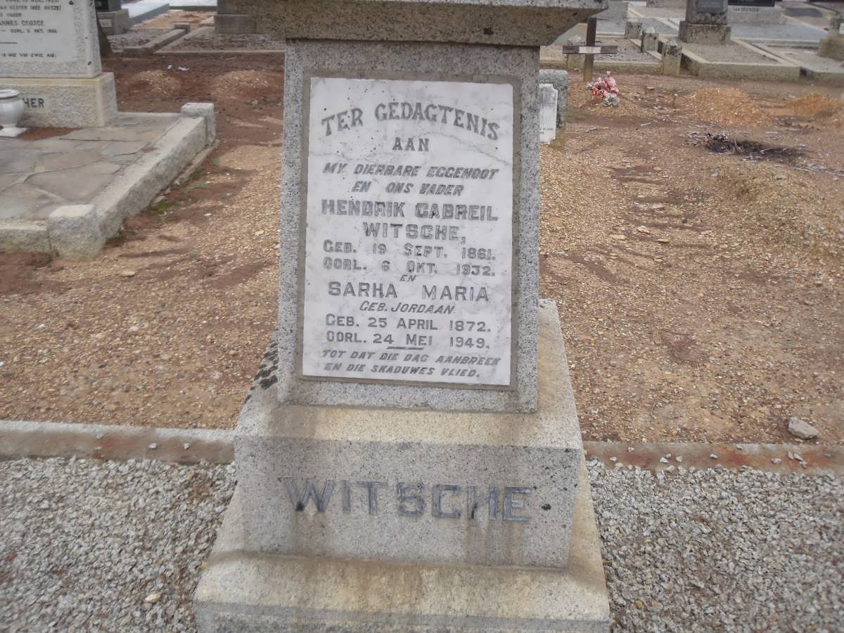 WITSCHE Hendrik Gabriel 1861-1932 &amp; Sarha Maria JORDAAN 1872-1949