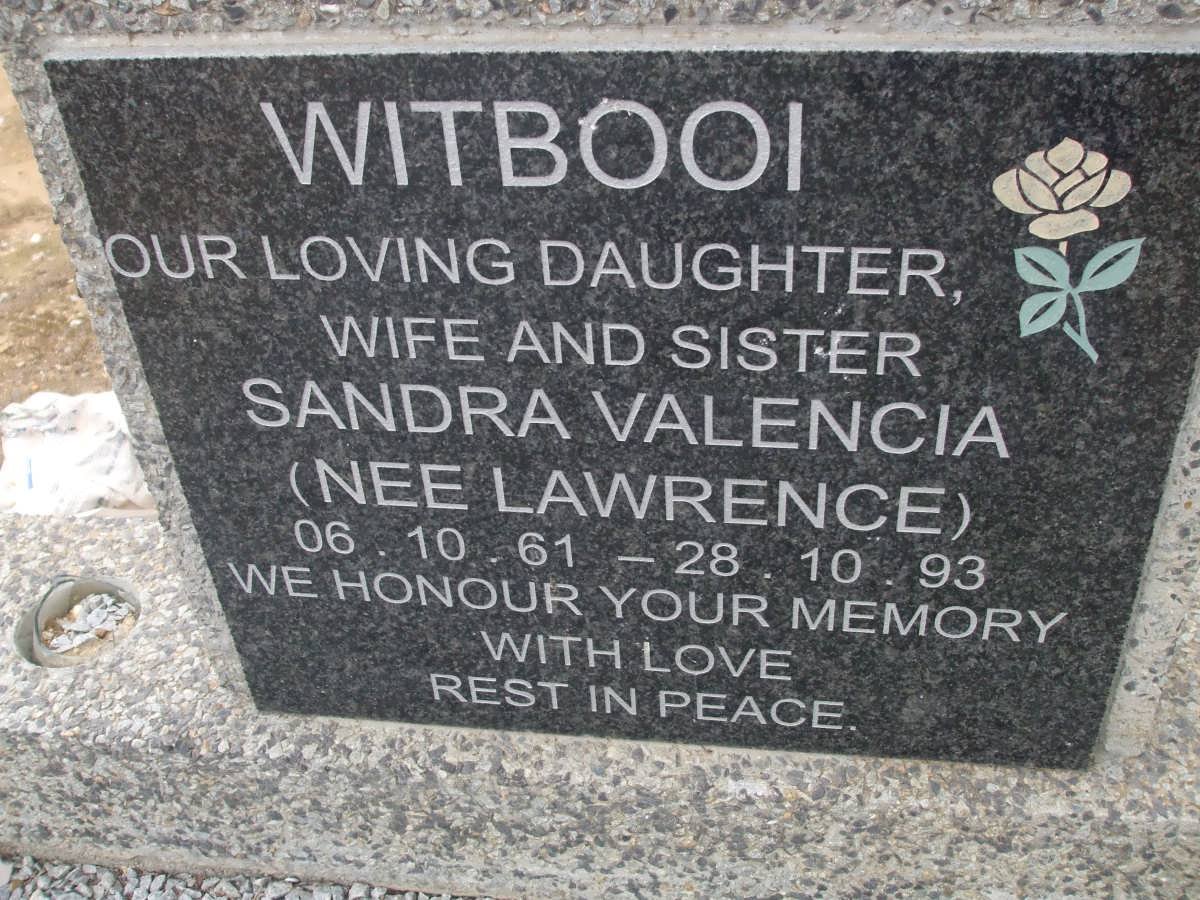 WITBOOI Sandra Valencia nee LAWRENCE 1961-1993