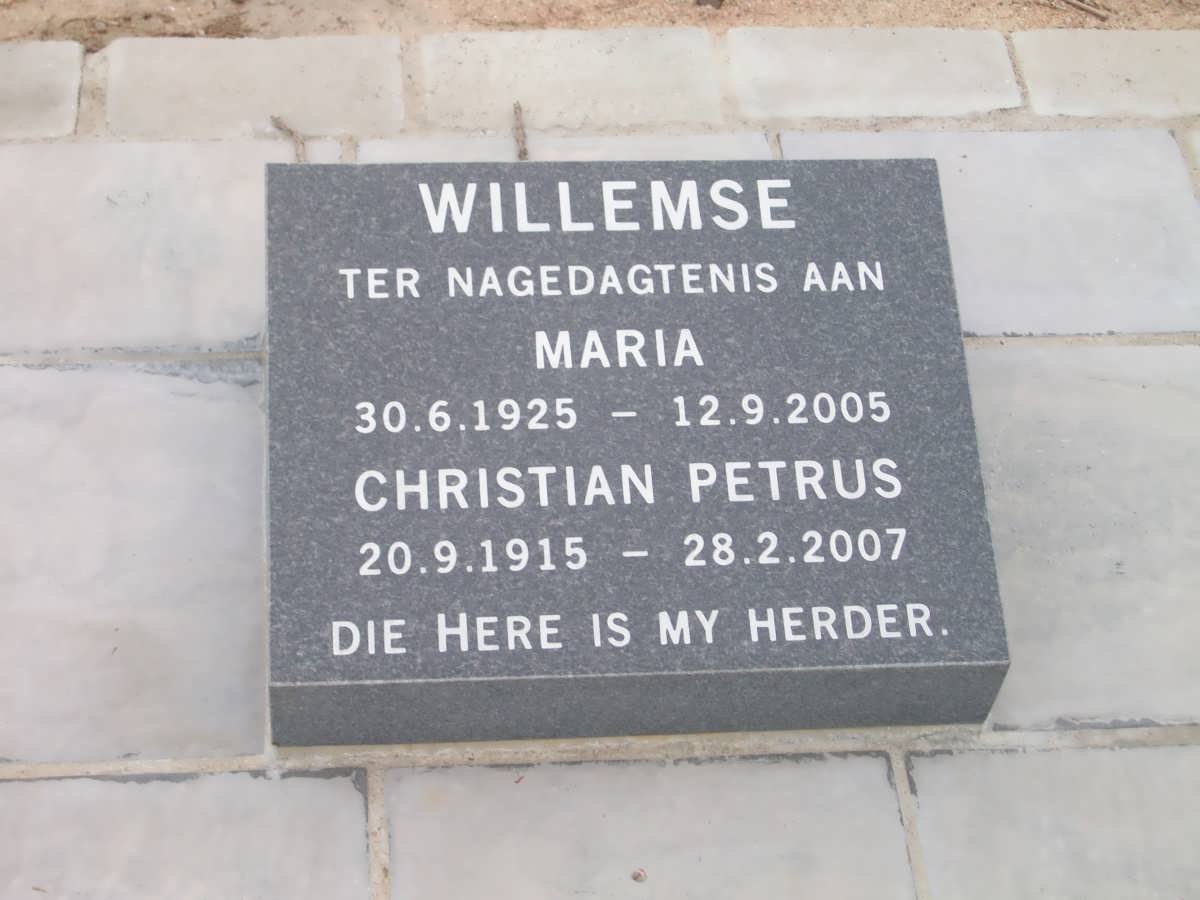 WILLEMSE Christian Petrus 1915-2007 &amp; Maria 1925-2005
