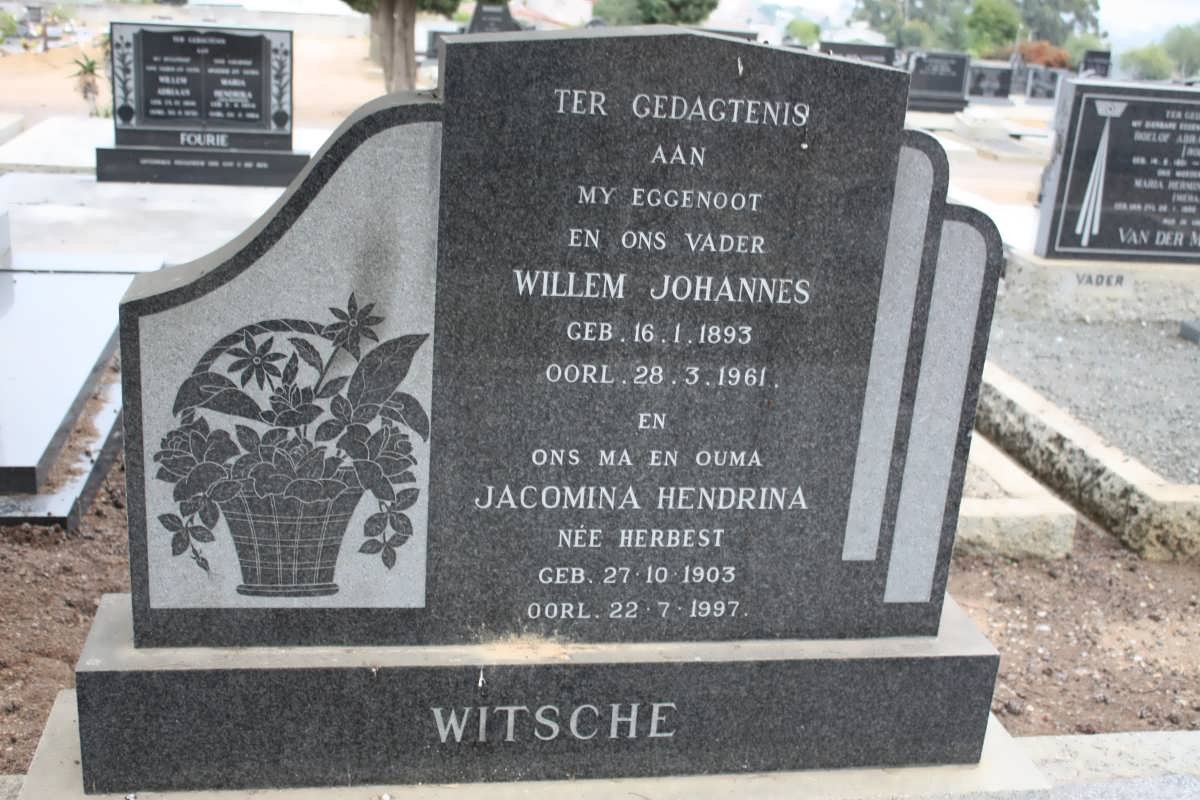 WITSCHE Willem Johannes 1893-1961 &amp; Jacomina Hendrina HERBEST 1903-1997